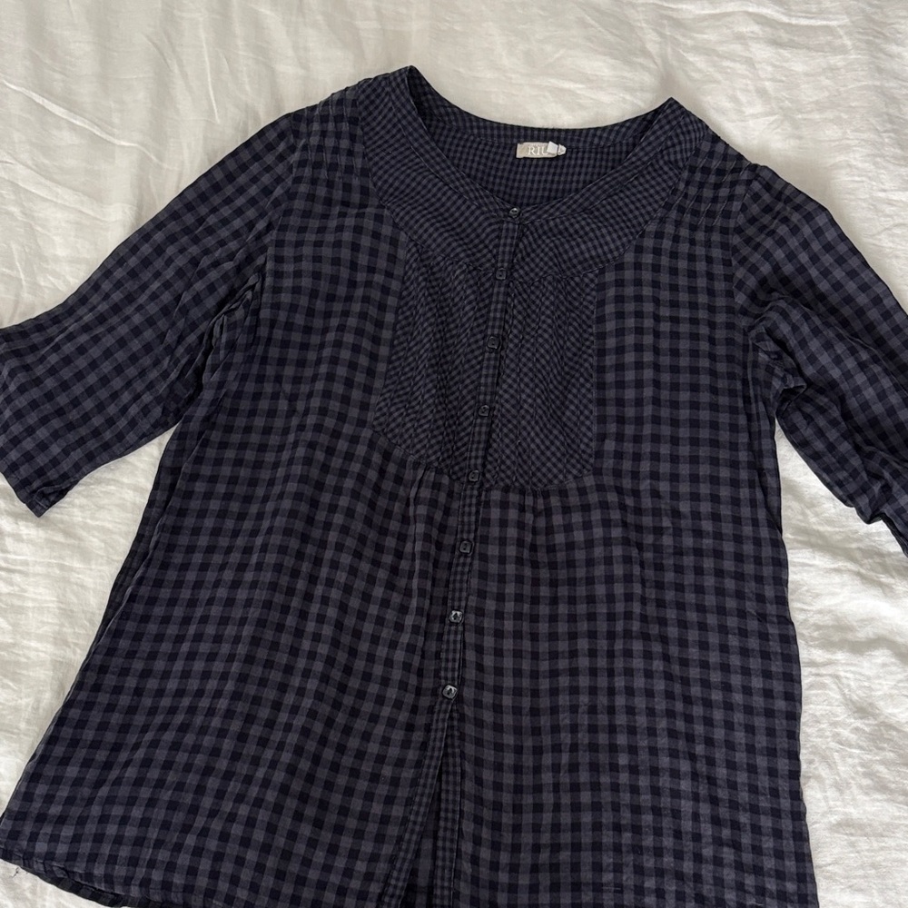Navy Plaid Button-Front Women's Top Tunic